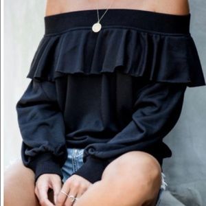 Off The Shoulder Ruffled SweatShirt